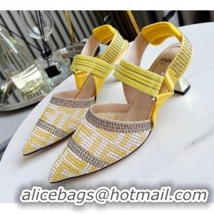 New Style Fendi Colibrì Allover Stud Slingback Pumps 6cm 121704 Yellow