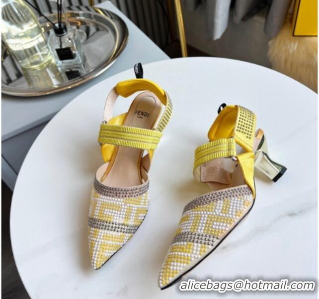 New Style Fendi Colibrì Allover Stud Slingback Pumps 6cm 121704 Yellow