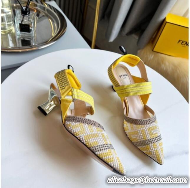 New Style Fendi Colibrì Allover Stud Slingback Pumps 6cm 121704 Yellow