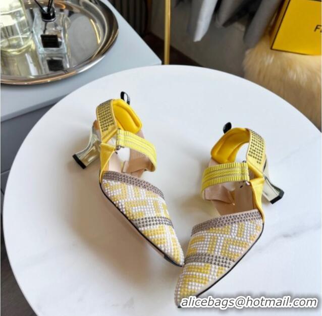 New Style Fendi Colibrì Allover Stud Slingback Pumps 6cm 121704 Yellow