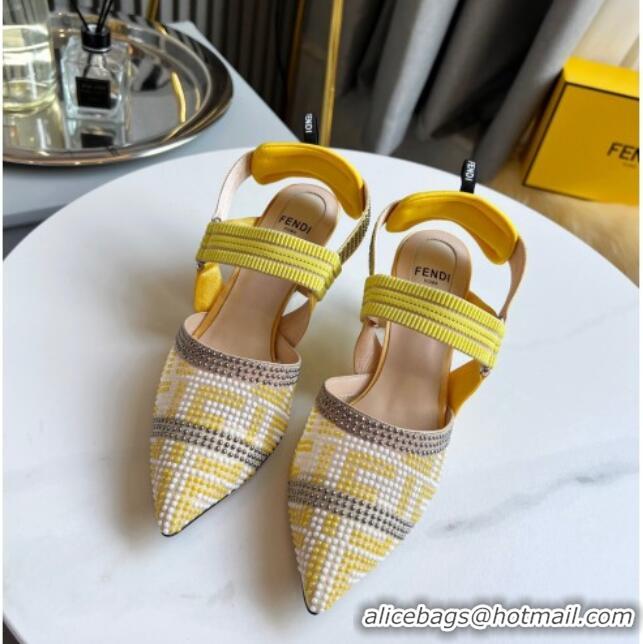 New Style Fendi Colibrì Allover Stud Slingback Pumps 6cm 121704 Yellow