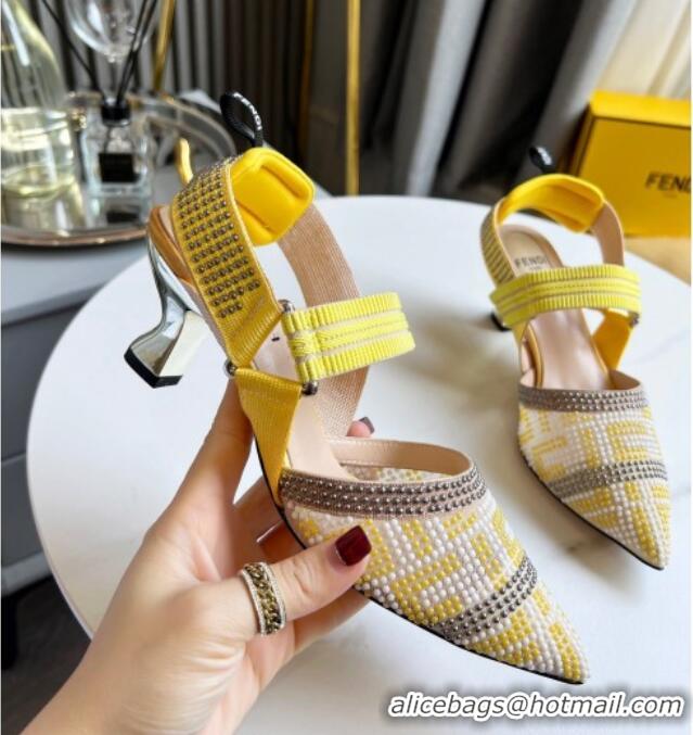 New Style Fendi Colibrì Allover Stud Slingback Pumps 6cm 121704 Yellow