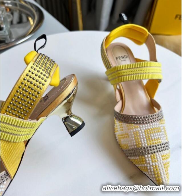 New Style Fendi Colibrì Allover Stud Slingback Pumps 6cm 121704 Yellow