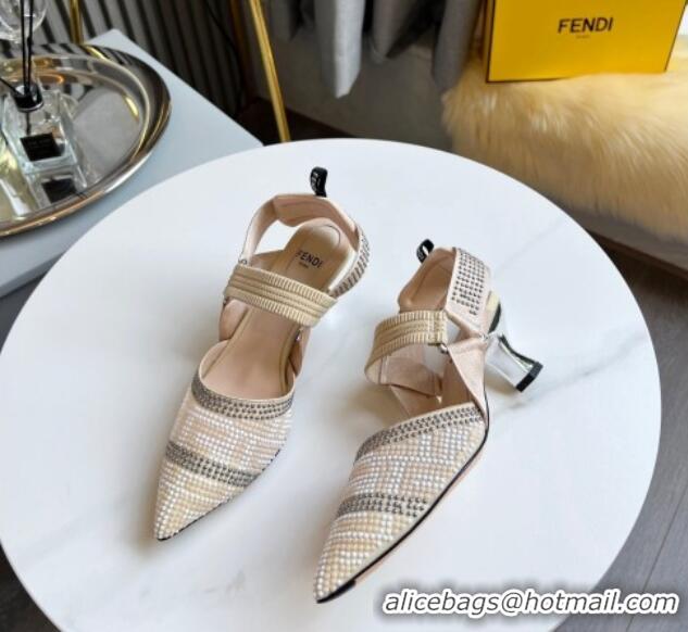 Best Luxury Fendi Colibrì Allover Stud Slingback Pumps 6cm 121706 Nude