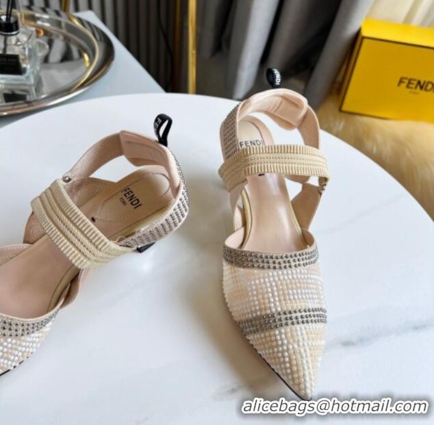 Best Luxury Fendi Colibrì Allover Stud Slingback Pumps 6cm 121706 Nude