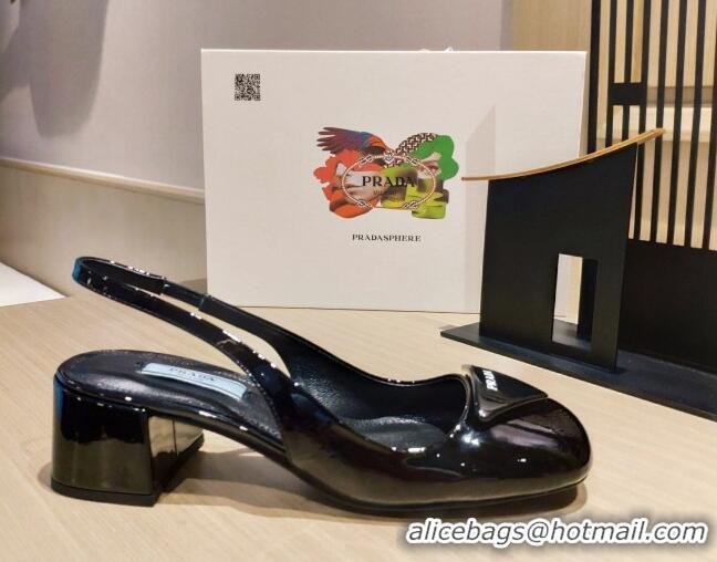 New Fashion Prada Patent Leather Sling-back Pumps 5cm Black 111837