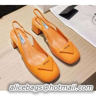 Best Design Prada Patent Leather Sling-back Pumps 5cm 111837 Orange