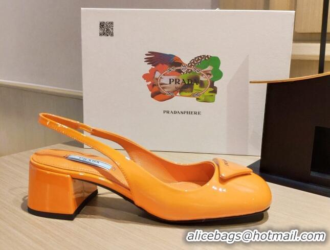 Best Design Prada Patent Leather Sling-back Pumps 5cm 111837 Orange