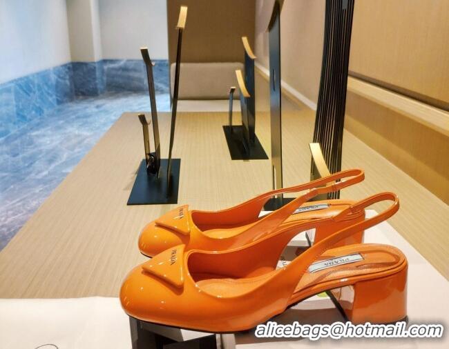 Best Design Prada Patent Leather Sling-back Pumps 5cm 111837 Orange