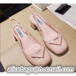 New Fashion Prada Patent Leather Sling-back Pumps 5cm Pink 111840