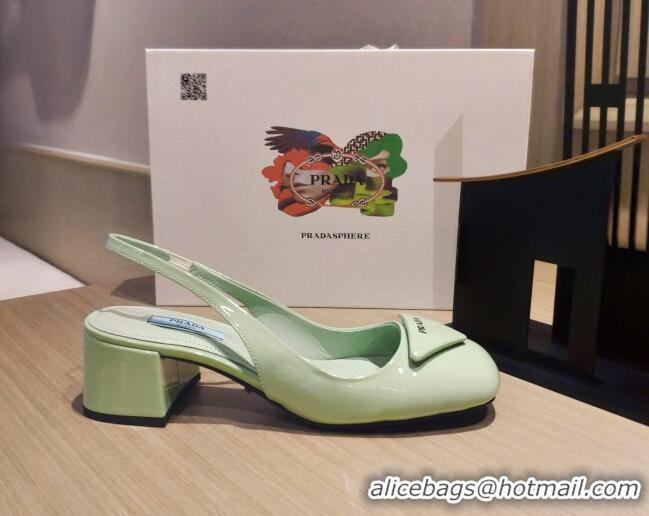 Low Price Prada Patent Leather Sling-back Pumps 5cm 111840 Green