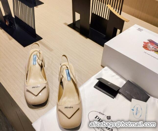 Top Quality Prada Patent Leather Sling-back Pumps 5cm 111840 Beige