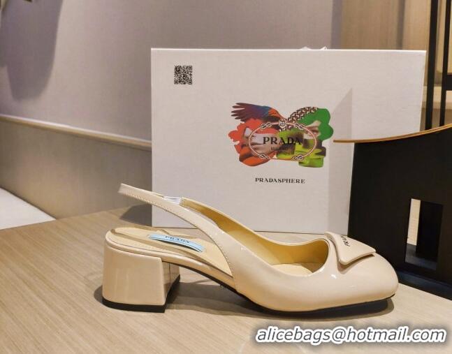 Top Quality Prada Patent Leather Sling-back Pumps 5cm 111840 Beige