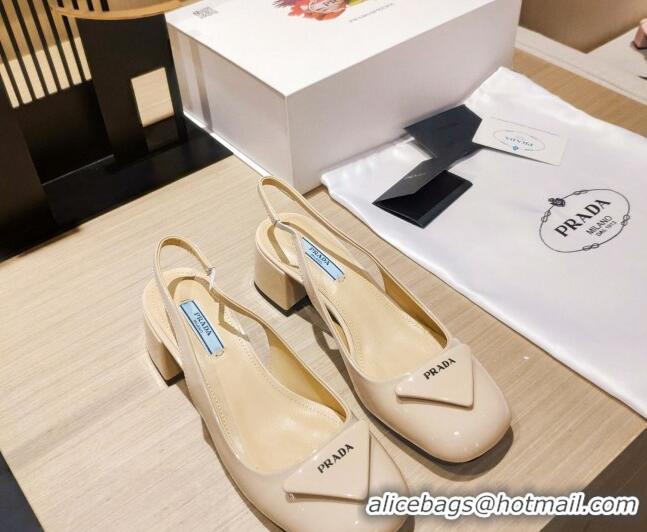 Top Quality Prada Patent Leather Sling-back Pumps 5cm 111840 Beige