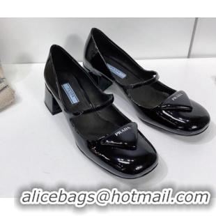 Discount Prada Patent Leather Mary Janes Pumps 5cm Black 111845