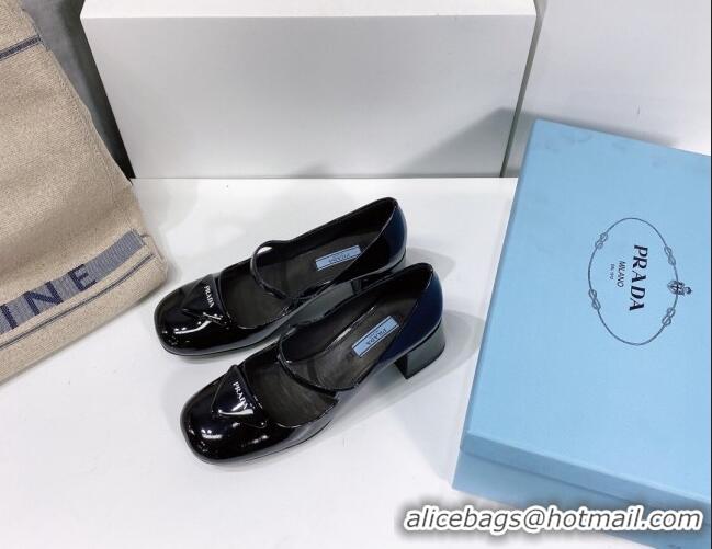 Discount Prada Patent Leather Mary Janes Pumps 5cm Black 111845