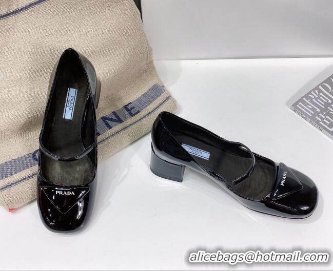 Discount Prada Patent Leather Mary Janes Pumps 5cm Black 111845