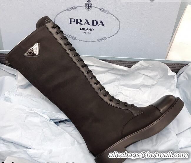 Top Quality Prada Nylon and Leather High Boots Black 111844