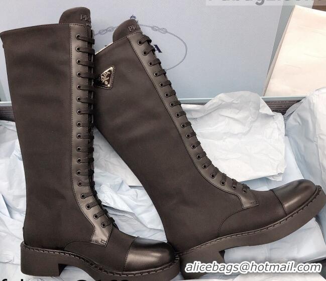 Top Quality Prada Nylon and Leather High Boots Black 111844