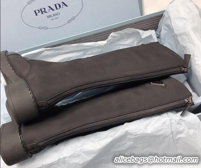 Top Quality Prada Nylon and Leather High Boots Black 111844