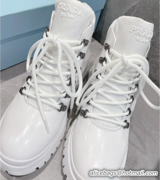 Super Quality Prada Brushed Leather Lace-up Ankle Boots White 111846