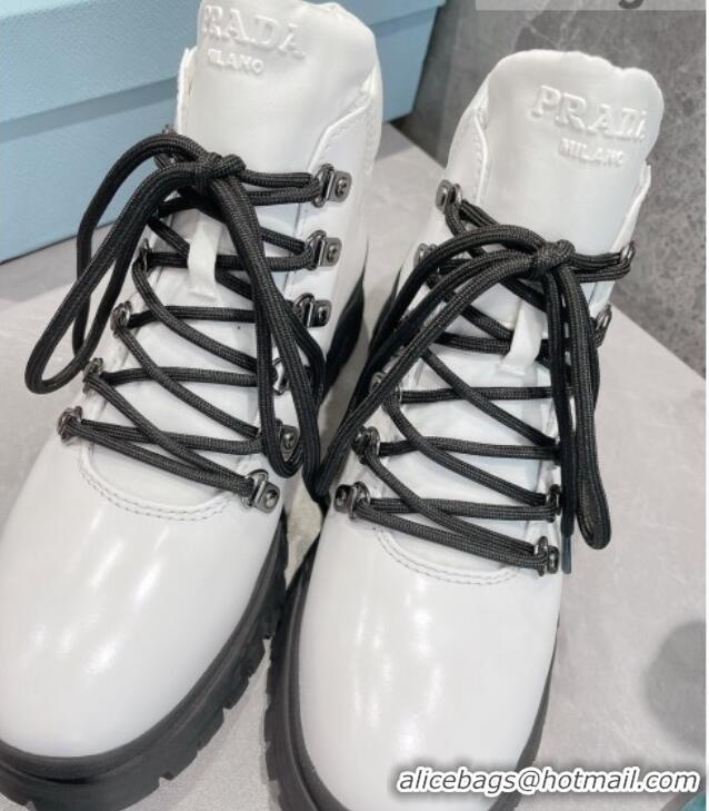 Charming Prada Brushed Leather Lace-up Ankle Boots 111846 White/Black