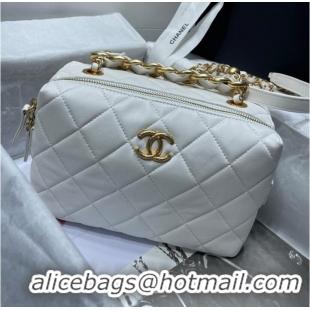 Good Quality Chanel Sheepskin AS1267 Gold-Tone Metal white