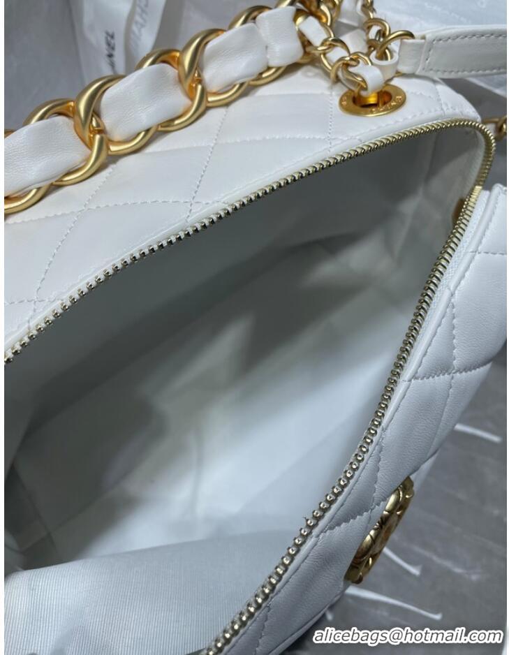 Good Quality Chanel Sheepskin AS1267 Gold-Tone Metal white