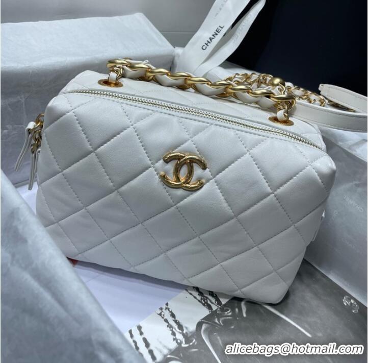 Good Quality Chanel Sheepskin AS1267 Gold-Tone Metal white