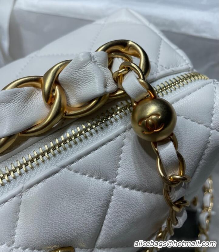 Good Quality Chanel Sheepskin AS1267 Gold-Tone Metal white