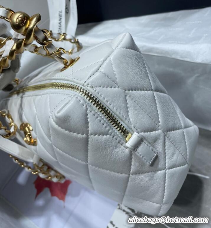 Good Quality Chanel Sheepskin AS1267 Gold-Tone Metal white