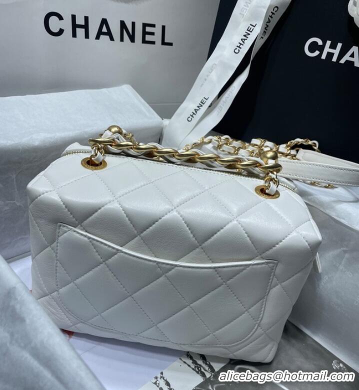 Good Quality Chanel Sheepskin AS1267 Gold-Tone Metal white