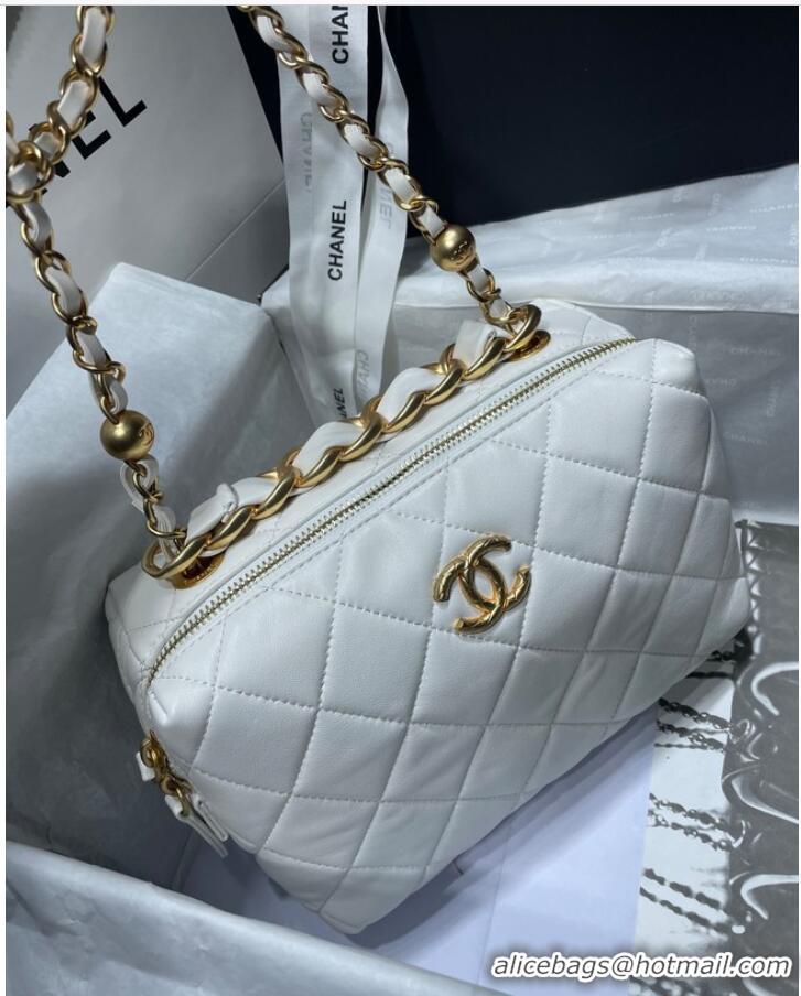 Good Quality Chanel Sheepskin AS1267 Gold-Tone Metal white