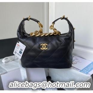 Top Grade Chanel Grained Calfskin AS2910 Gold-Tone Metal black