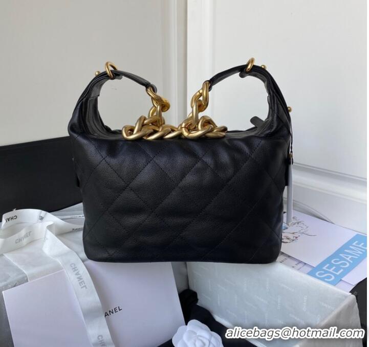 Top Grade Chanel Grained Calfskin AS2910 Gold-Tone Metal black