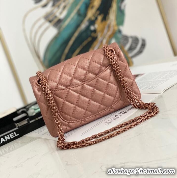 Good Taste Chanel MINI 2.55 HANDBAG Metallic Grained Calfskin & rose gold Metal AS0874 pink