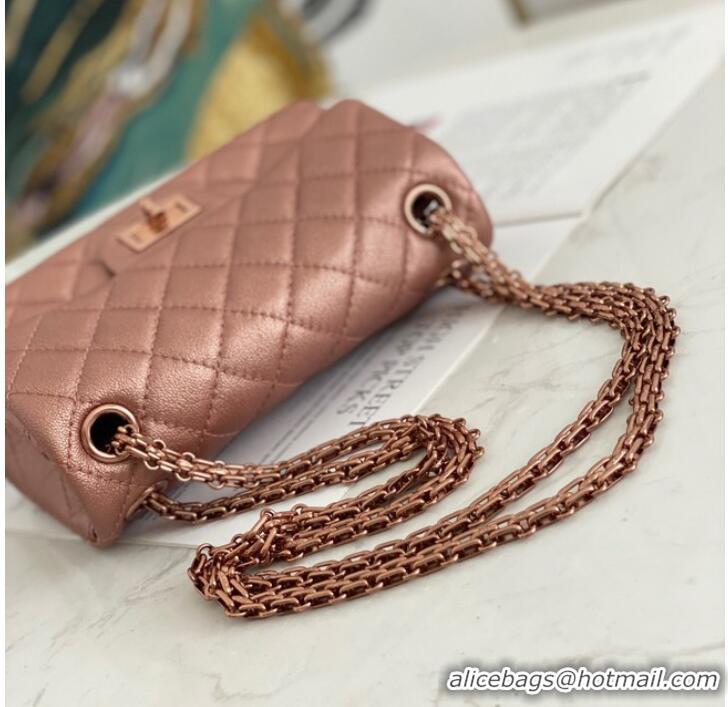 Good Taste Chanel MINI 2.55 HANDBAG Metallic Grained Calfskin & rose gold Metal AS0874 pink