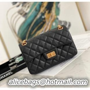 Low Cost Chanel MINI 2.55 HANDBAG Metallic Grained Calfskin & gold Metal AS0874 black