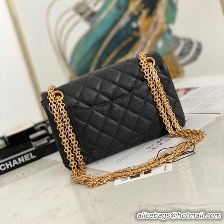 Low Cost Chanel MINI 2.55 HANDBAG Metallic Grained Calfskin & gold Metal AS0874 black