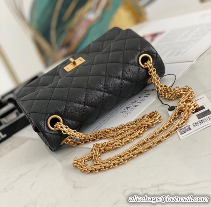 Low Cost Chanel MINI 2.55 HANDBAG Metallic Grained Calfskin & gold Metal AS0874 black