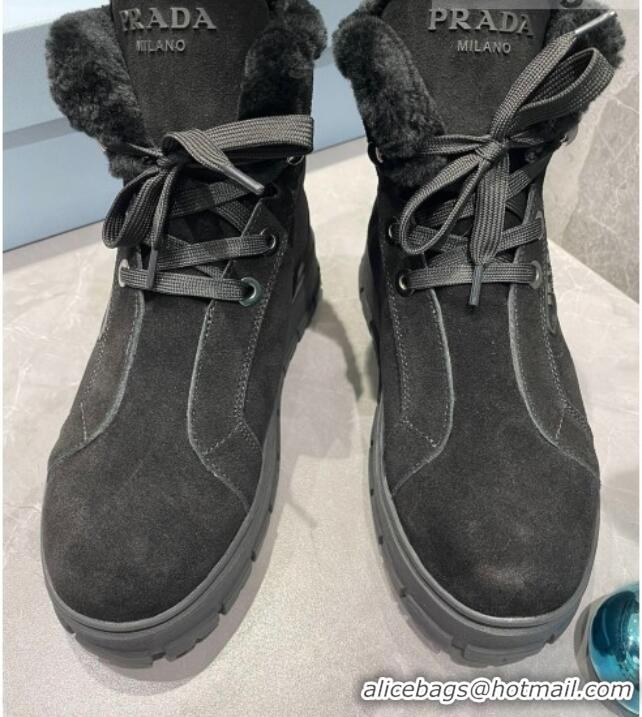 Best Luxury Prada Suede and Wool Ankle Boots Black 111854