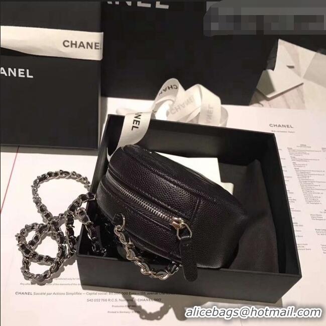 Top Grade Chanel Iridescent Pearl Caviar Classic Round Clutch with Chain Bag AP0366 Black Silver