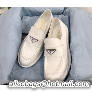 Unique Grade Prada Chocolate Brush Leather Loafers 112389 White