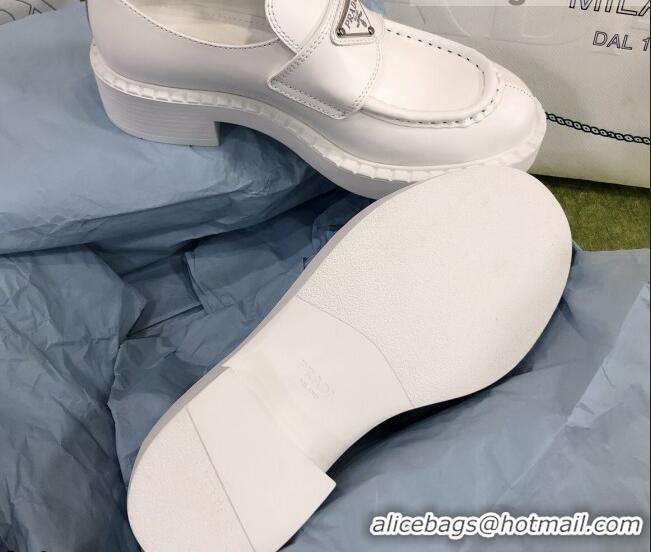 Unique Grade Prada Chocolate Brush Leather Loafers 112389 White