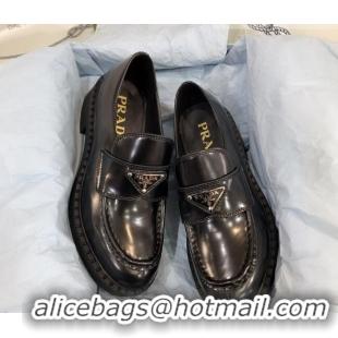 Good Product Prada Chocolate Brush Leather Loafers 112389 Black