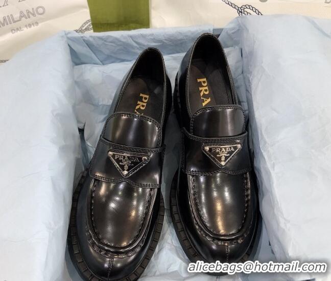 Good Product Prada Chocolate Brush Leather Loafers 112389 Black