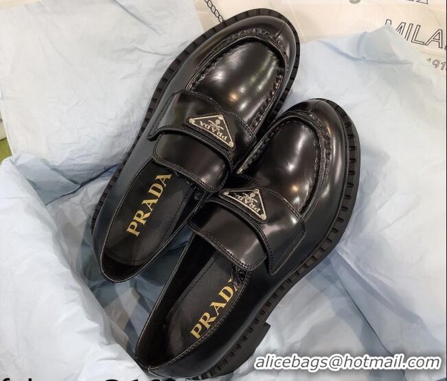 Good Product Prada Chocolate Brush Leather Loafers 112389 Black