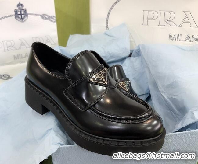 Good Product Prada Chocolate Brush Leather Loafers 112389 Black