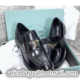 New Style Prada Chocolate Brush Leather Loafers 112391 Black