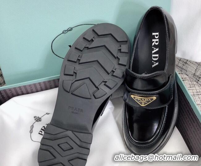 New Style Prada Chocolate Brush Leather Loafers 112391 Black